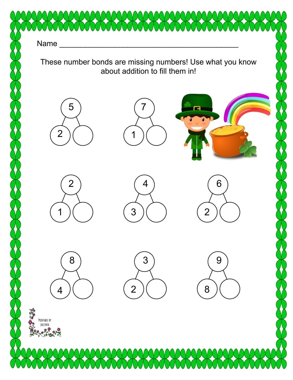 10 St Patrick s Day Themed Printable Number Bond Worksheets Single Double Digits Preschool 2nd Grade Math Etsy 10 St Patrick s Day Themed Printable Number Bond Worksheets Single Double Digits Preschool 2nd Grade Math Etsy