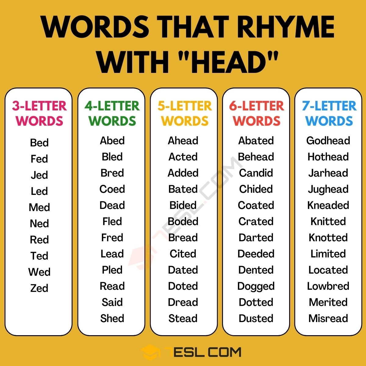 1200 Examples Of Words That Rhyme With Head 7ESL 1200 Examples Of Words That Rhyme With Head 7ESL