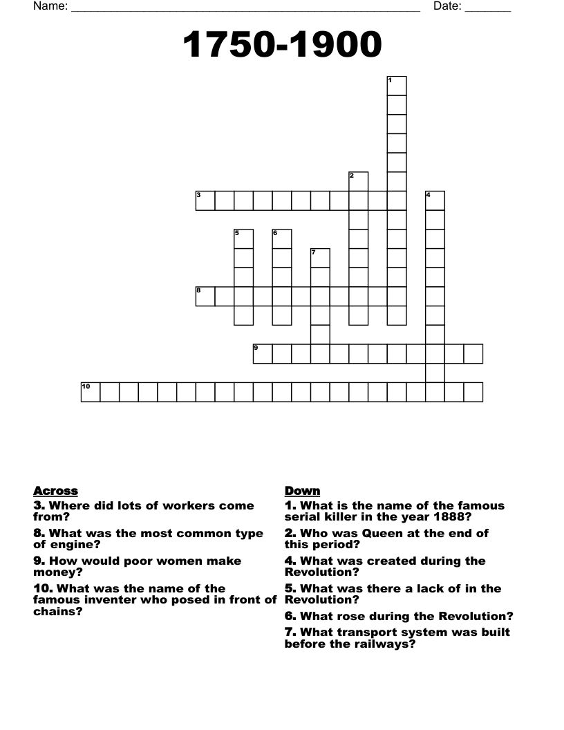 1750 1900 Crossword WordMint 1750 1900 Crossword WordMint