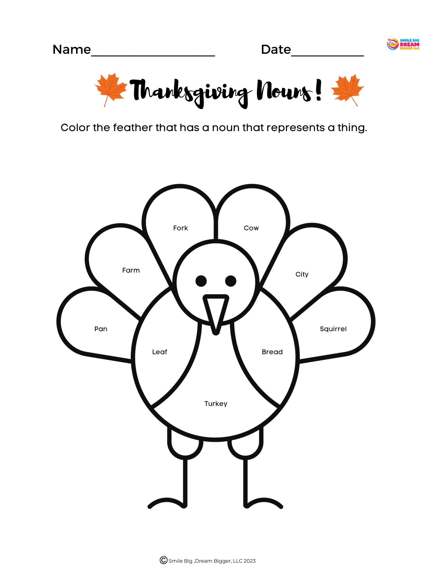 1st 2nd Grade Thanksgiving Nouns Worksheet Made By Teachers