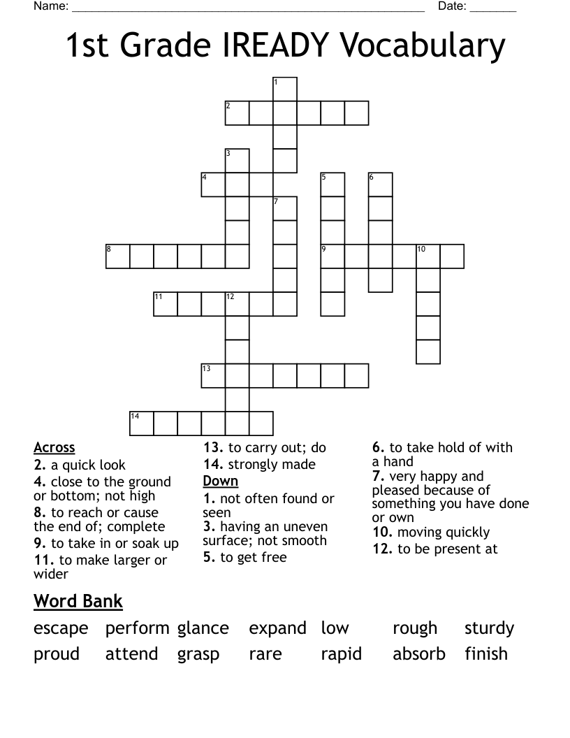 1st Grade IREADY Vocabulary Crossword WordMint 1st Grade IREADY Vocabulary Crossword WordMint