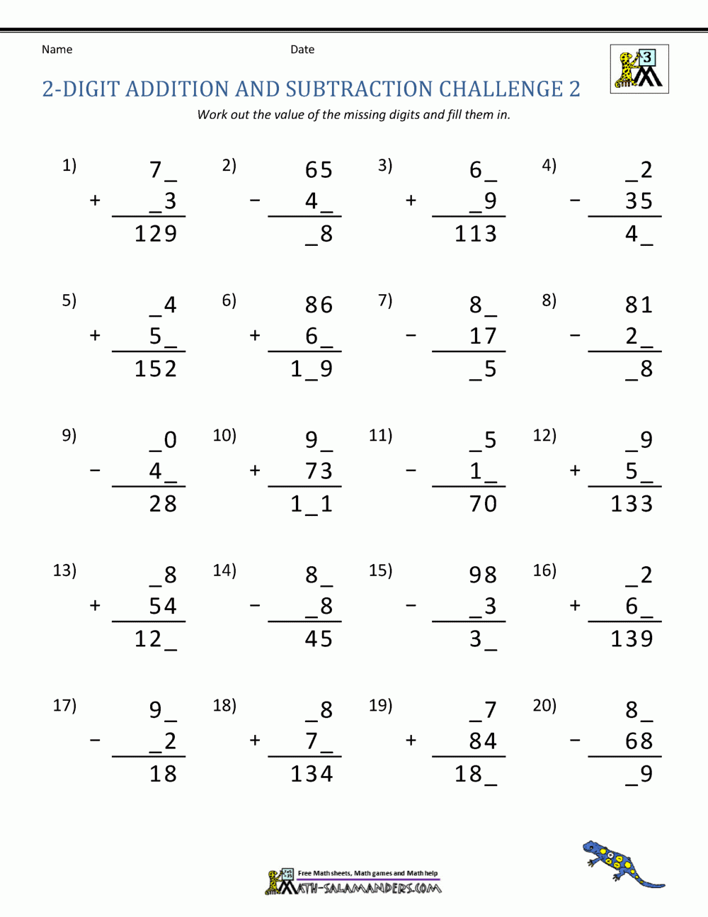 2 Digit Addition And Subtraction Worksheets 2 Digit Addition And Subtraction Worksheets