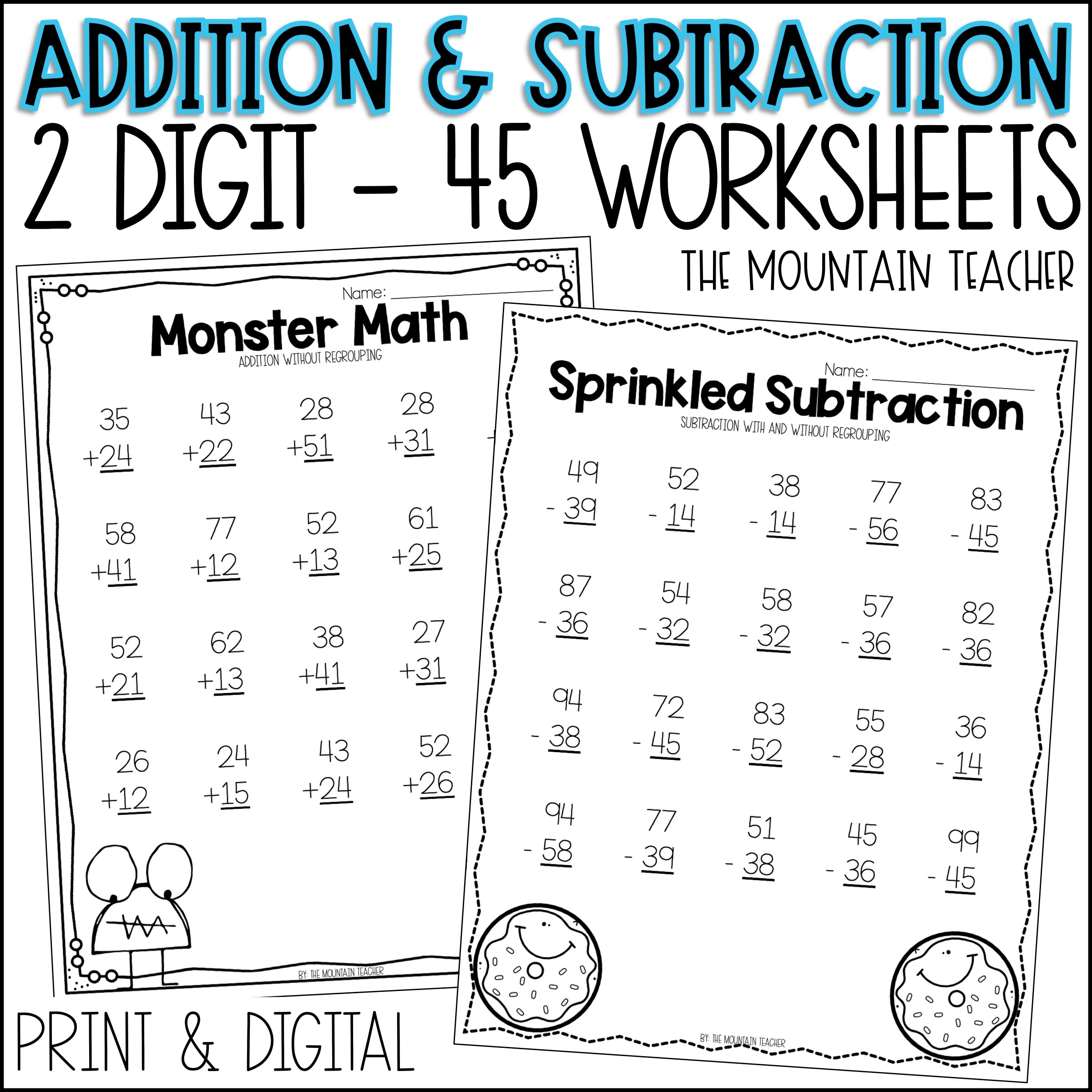 addition subtraction regrouping worksheets