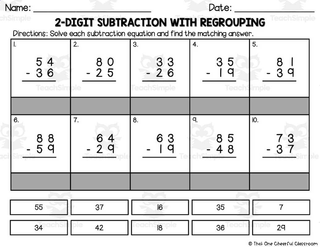 subtraction with regrouping two digit