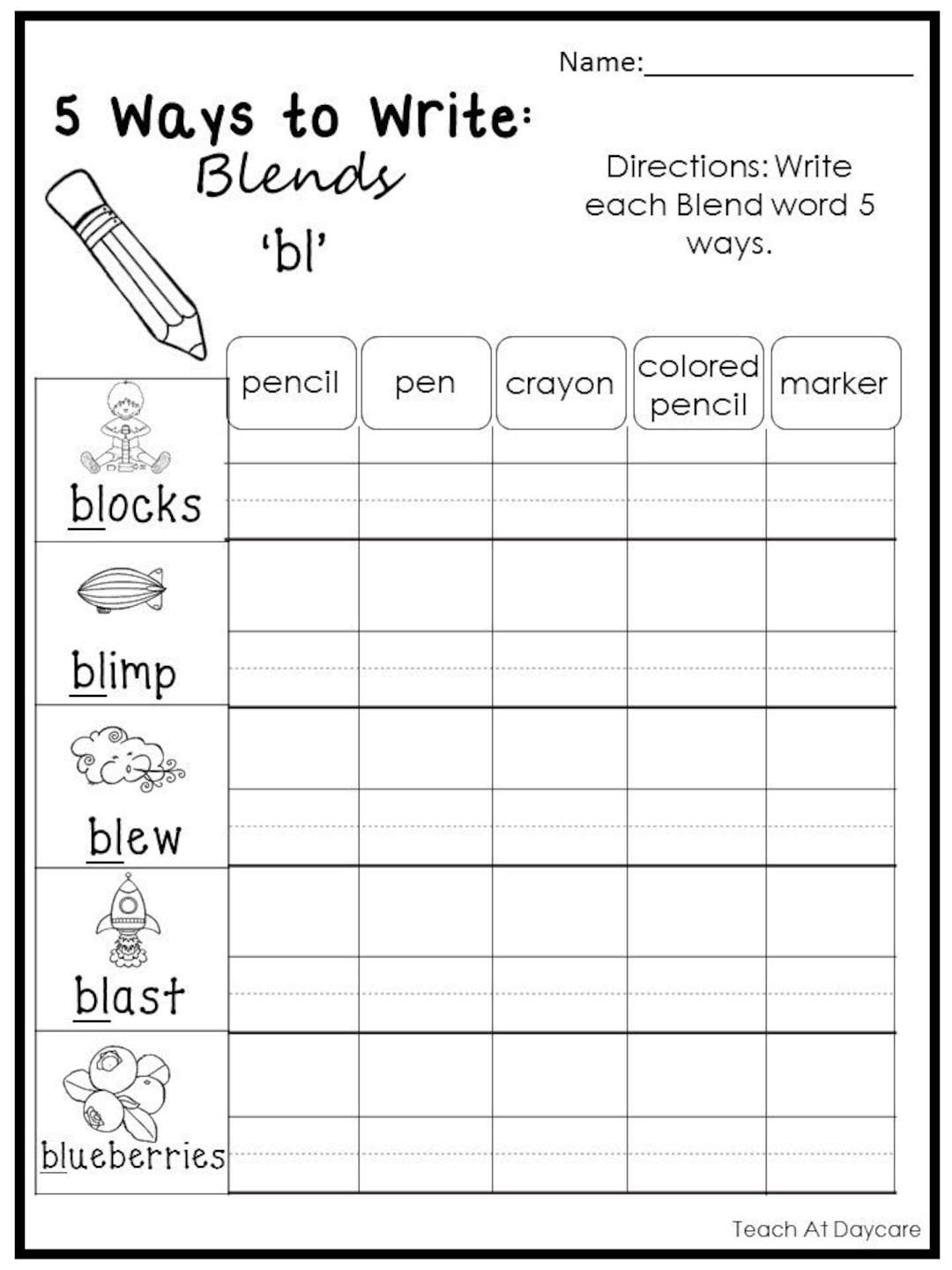 20 Printable 5 Ways To Write Blends Worksheets Kindergarten 2nd Grade ELA Worksheets Etsy