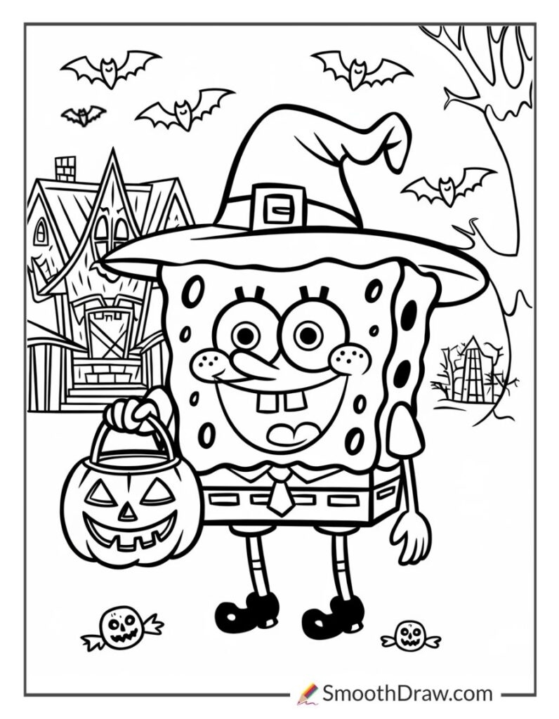spongebob halloween coloring pages printable