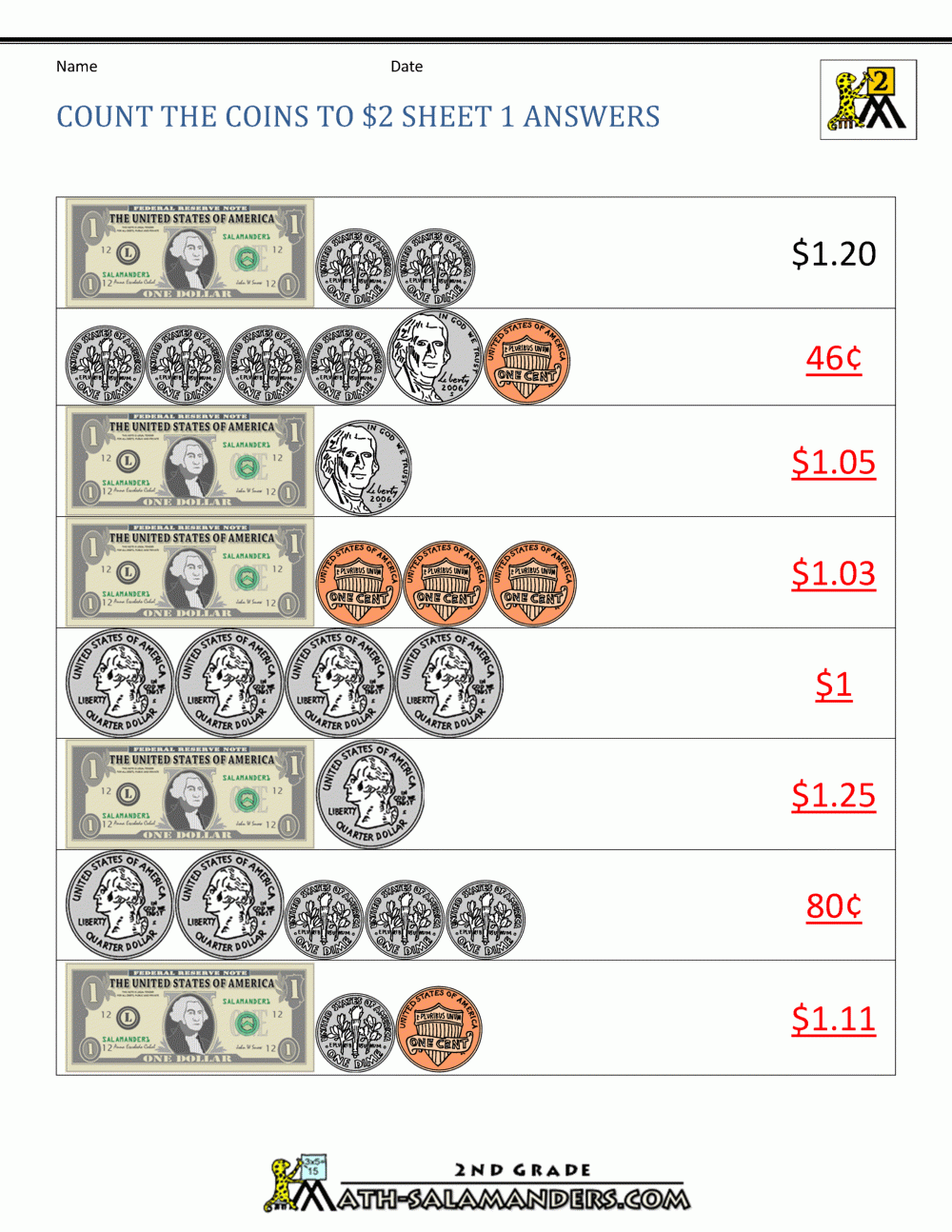 2nd Grade Money Worksheets Up To 2