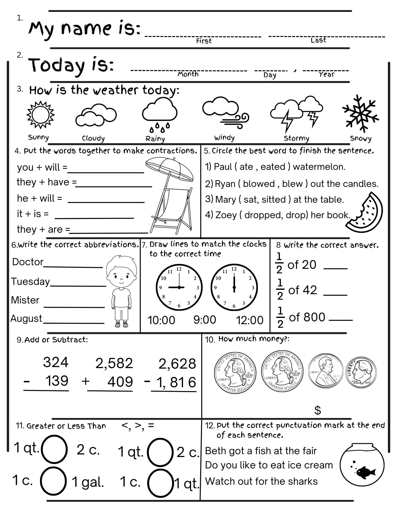 2nd Grade Summer Review Worksheets Math Language digital Download Etsy 2nd Grade Summer Review Worksheets Math Language digital Download Etsy