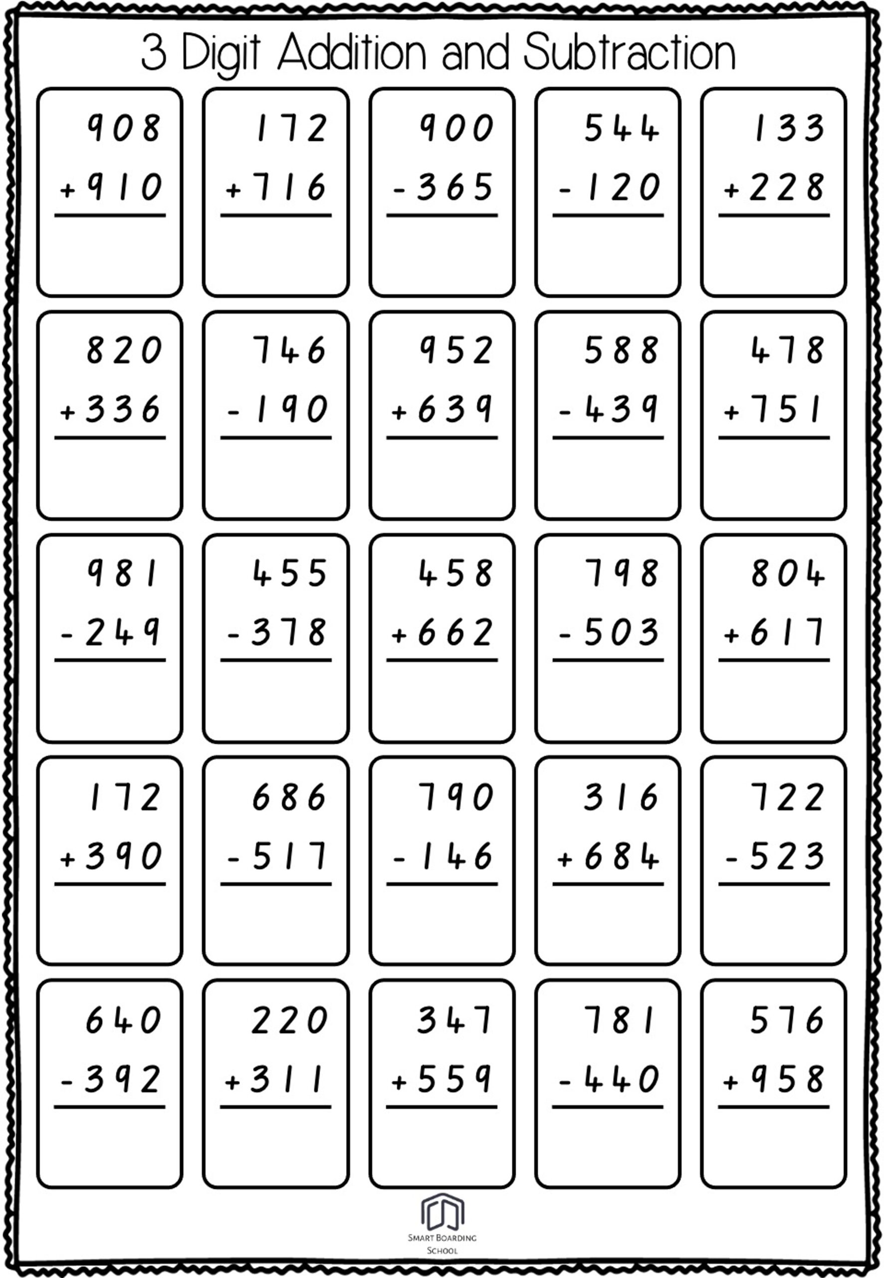 3 digit addition and subtraction