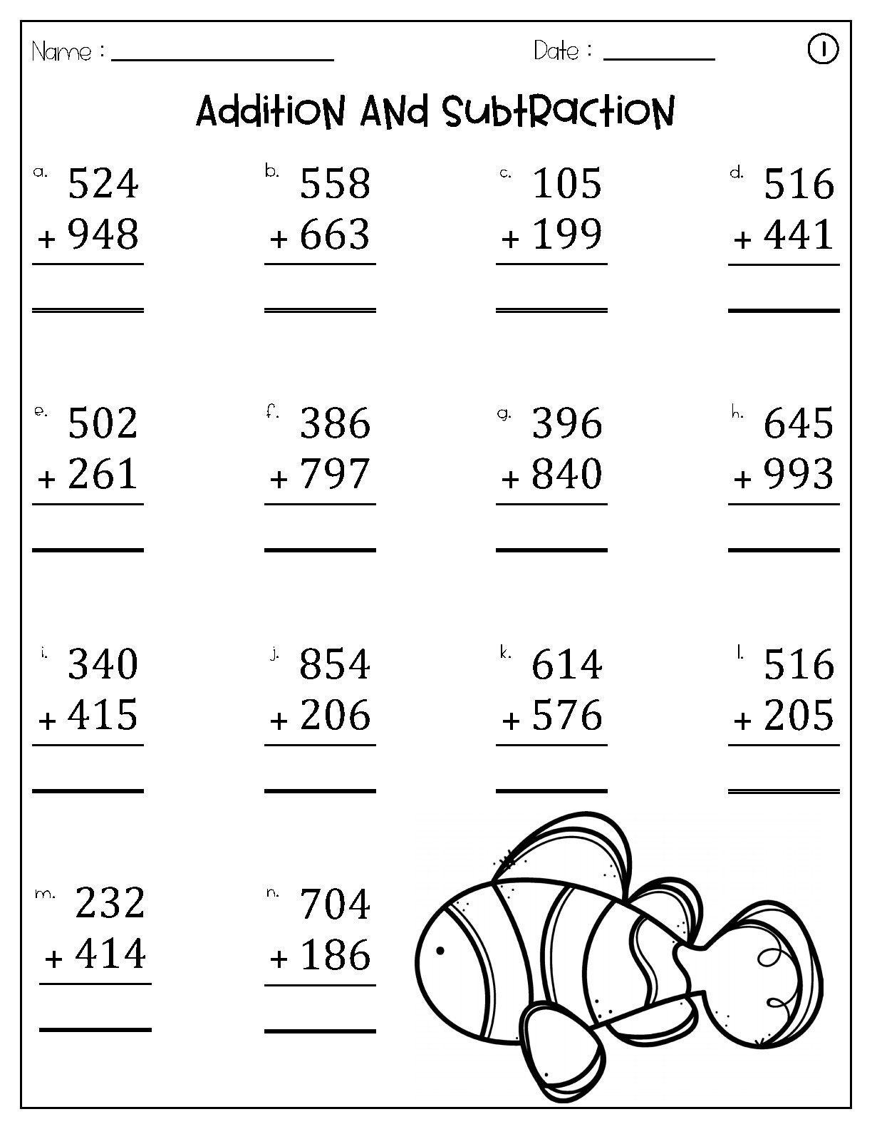 3 Digit Addition And Subtraction Worksheets SET3 Ocean Theme Math Worksheets Printable Etsy