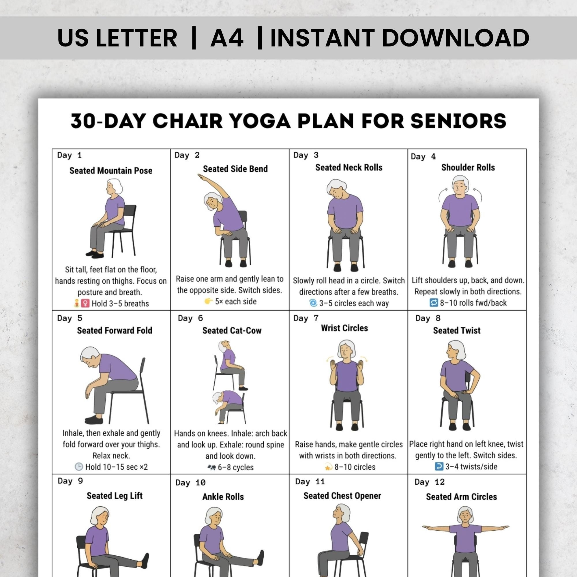 30 Day Chair Yoga For Seniors Challenge Chair Exercise Guide Printable Chair Workout Senior Home Workout Plan Digital Download PDF Etsy Israel