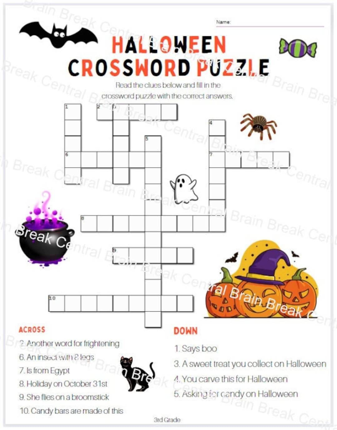 halloween cross word puzzles