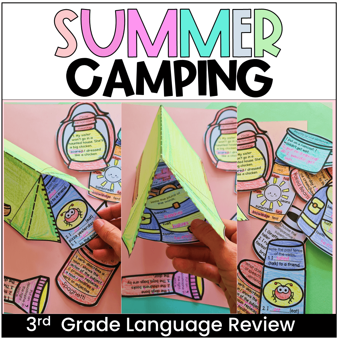 3rd Grade Summer Camping Grammar Language Review Craft Activity