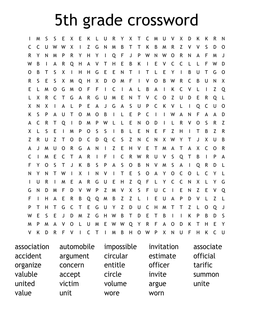 5th Grade Crossword Word Search WordMint 5th Grade Crossword Word Search WordMint
