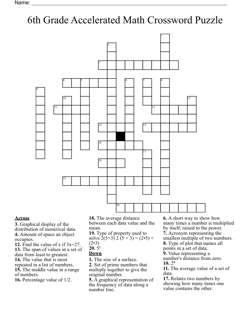 printable math crossword puzzles