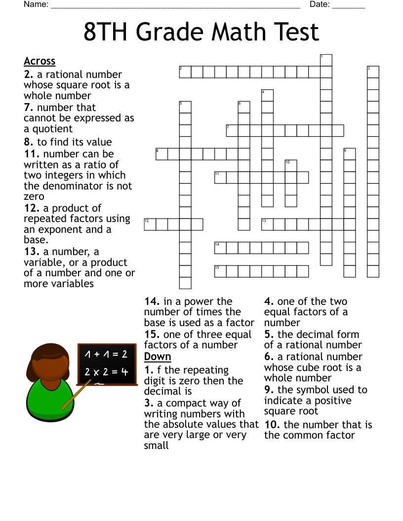 8TH Grade Math Test Crossword WordMint 8TH Grade Math Test Crossword WordMint