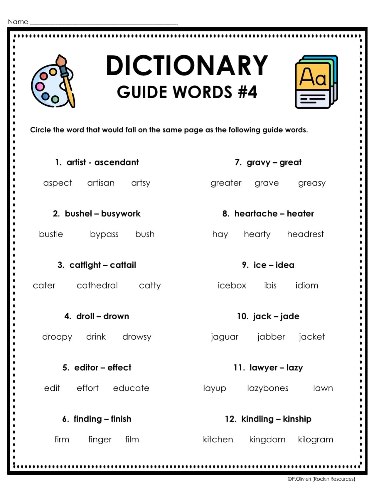 ABC Order Alphabetical Order Worksheets Task Cards Dictionary Guide Words Rockin Resources