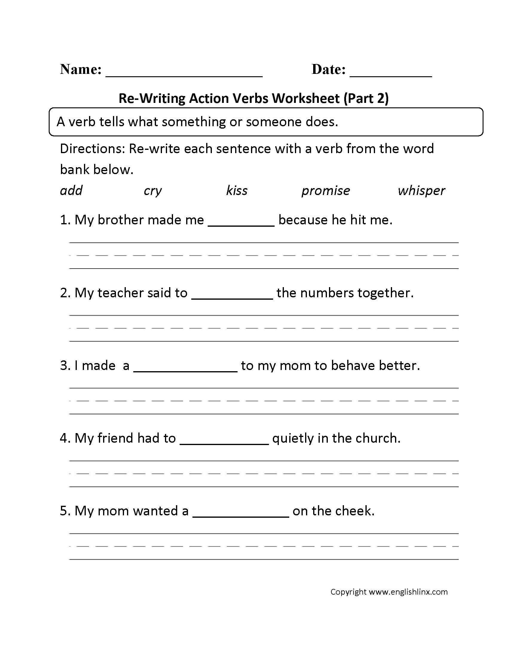 verb worksheets for grade 2