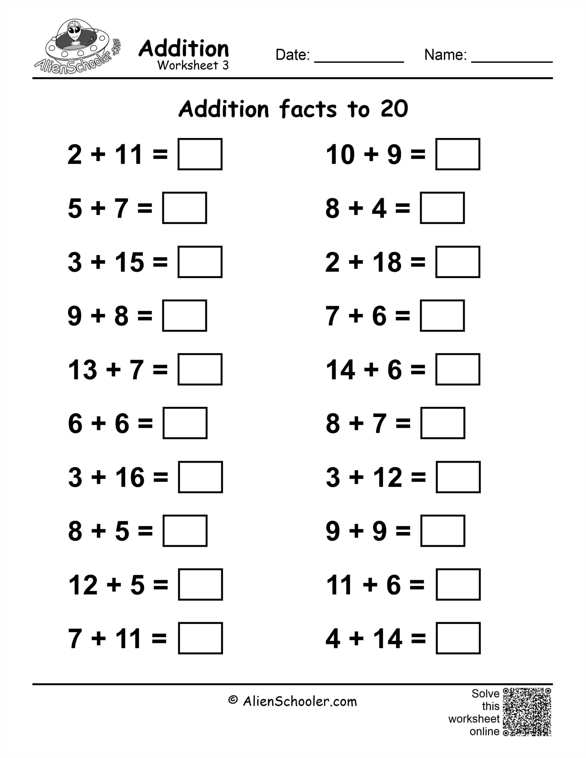 Addition Facts To 20 Worksheet PDF Free Printable Alien Schooler Addition Facts To 20 Worksheet PDF Free Printable Alien Schooler
