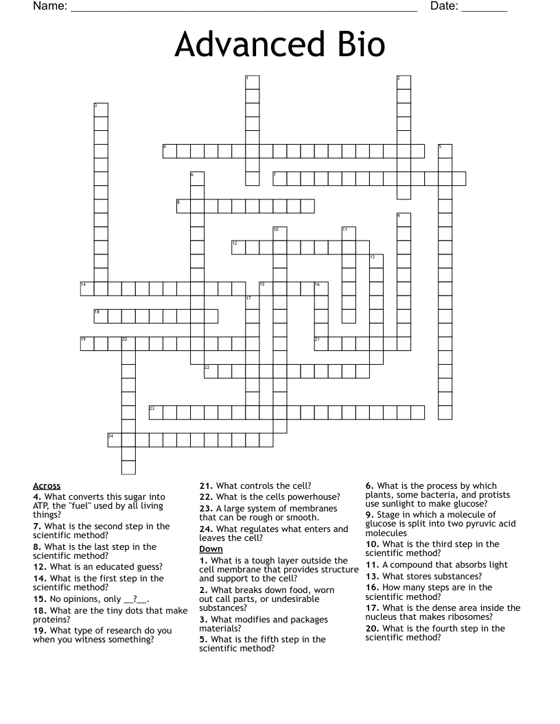 Advanced Bio Crossword WordMint Advanced Bio Crossword WordMint