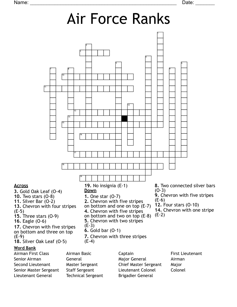 Air Force Ranks Crossword WordMint