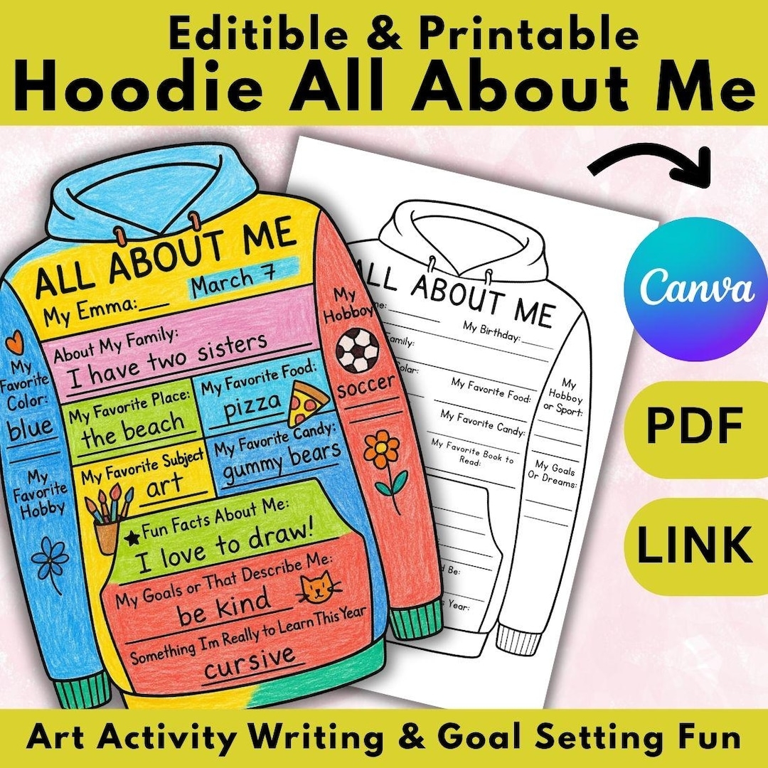 All About Me Hoodie Worksheet Back To School Icebreaker Art Activity editable PDF Etsy All About Me Hoodie Worksheet Back To School Icebreaker Art Activity editable PDF Etsy