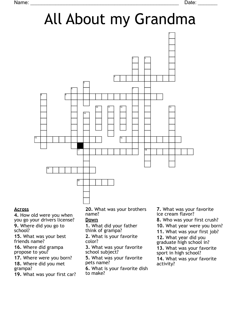 All About My Grandma Crossword WordMint