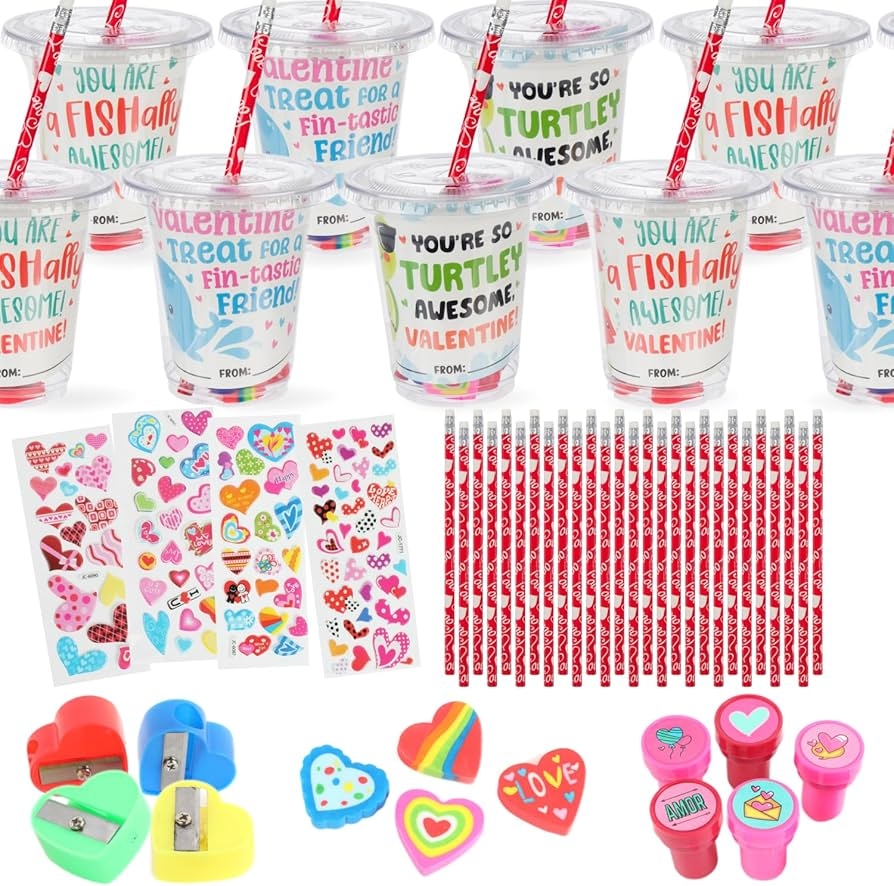 Amazon Funeta 30 Pack Valentine s Day Gifts For Kids Stationary And Cup Set With Valentines Day Cards For Kids School Classroom Valentines For Kids Class Party Favors Toys Games