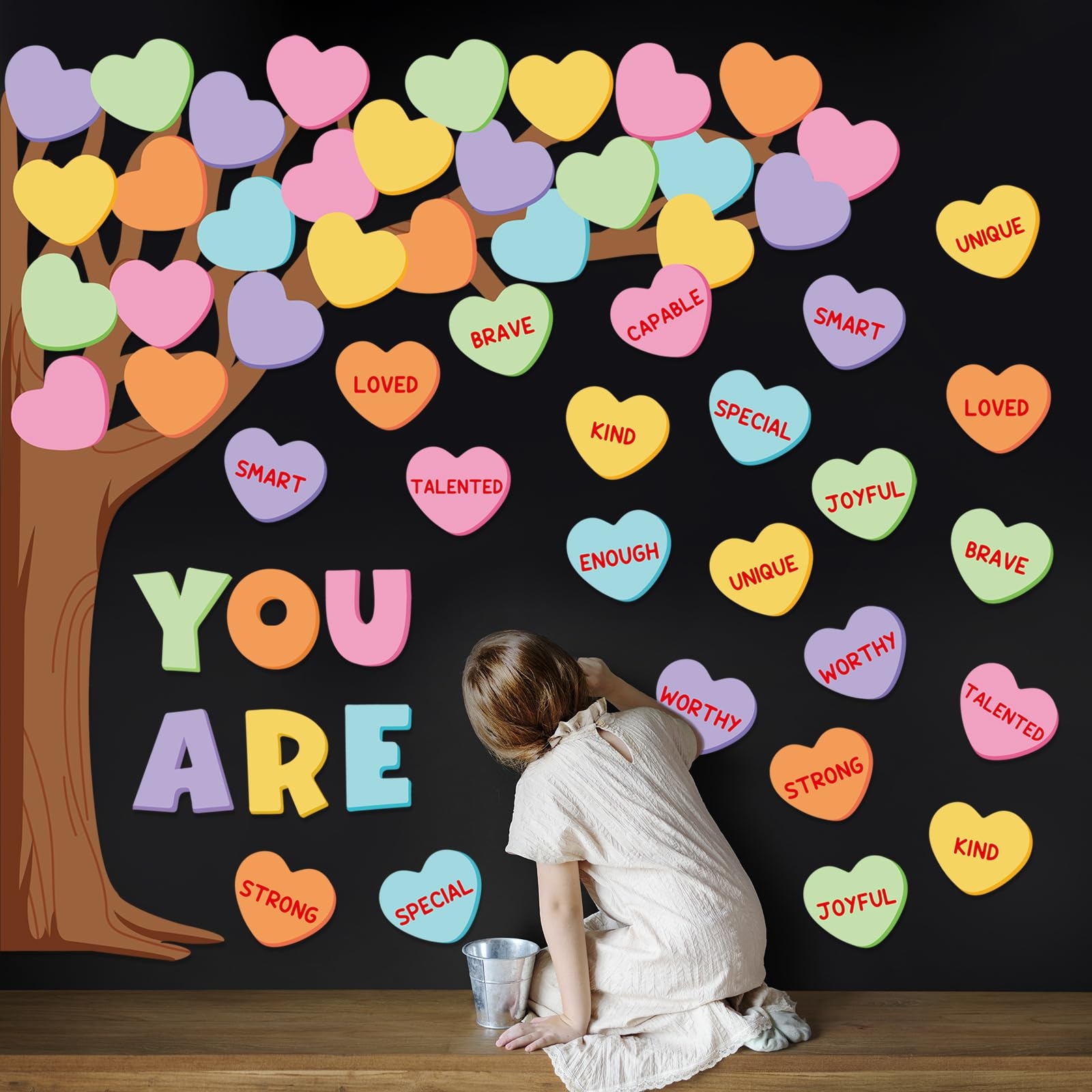 Amazon JarThenaAMCS 61Pcs Valentine s Day Classroom Bulletin Board Set Classroom Decoration Conversation Candy Heart Tree Cutout With Glue Points For School Wall Door Decor Party Supplies Office Products