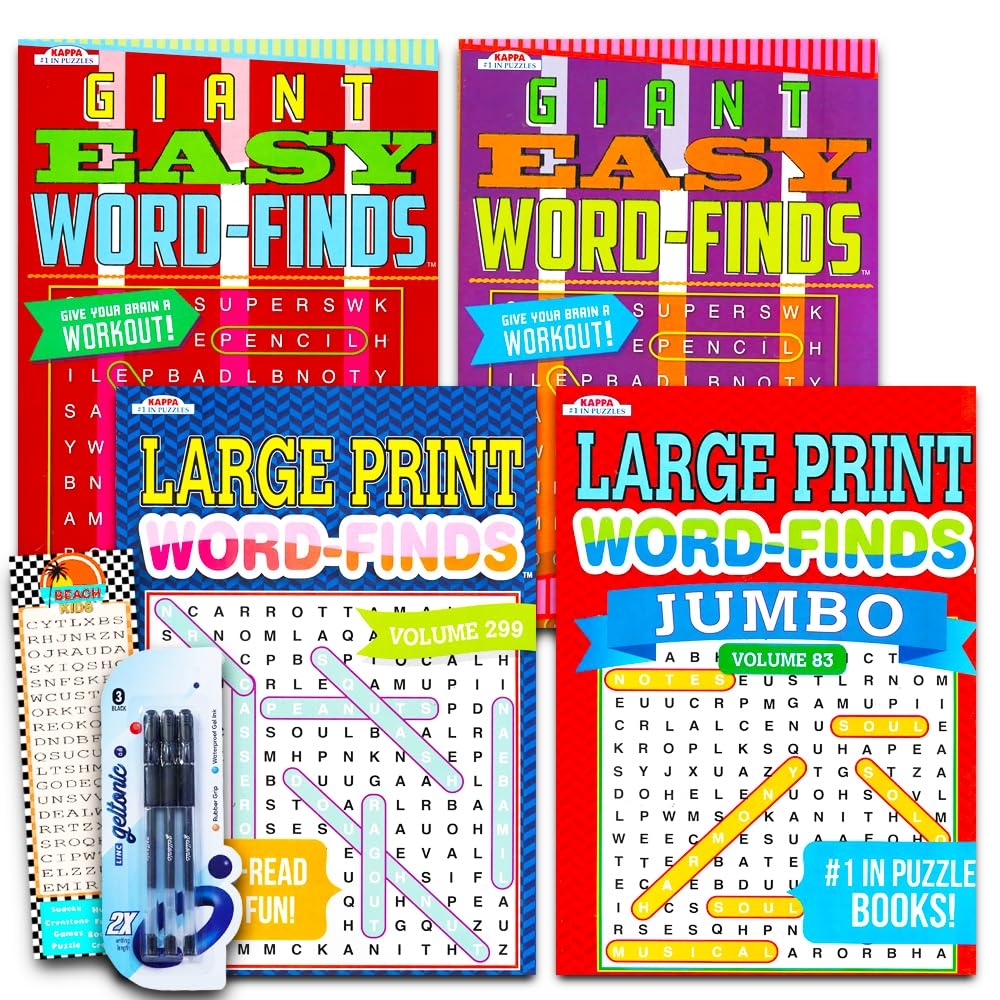 Amazon Word Find Puzzle Books For Adults Seniors Set Of 4 Jumbo Word Search Books With Large Print Over 380 Pages Total With Bookmark Toys Games