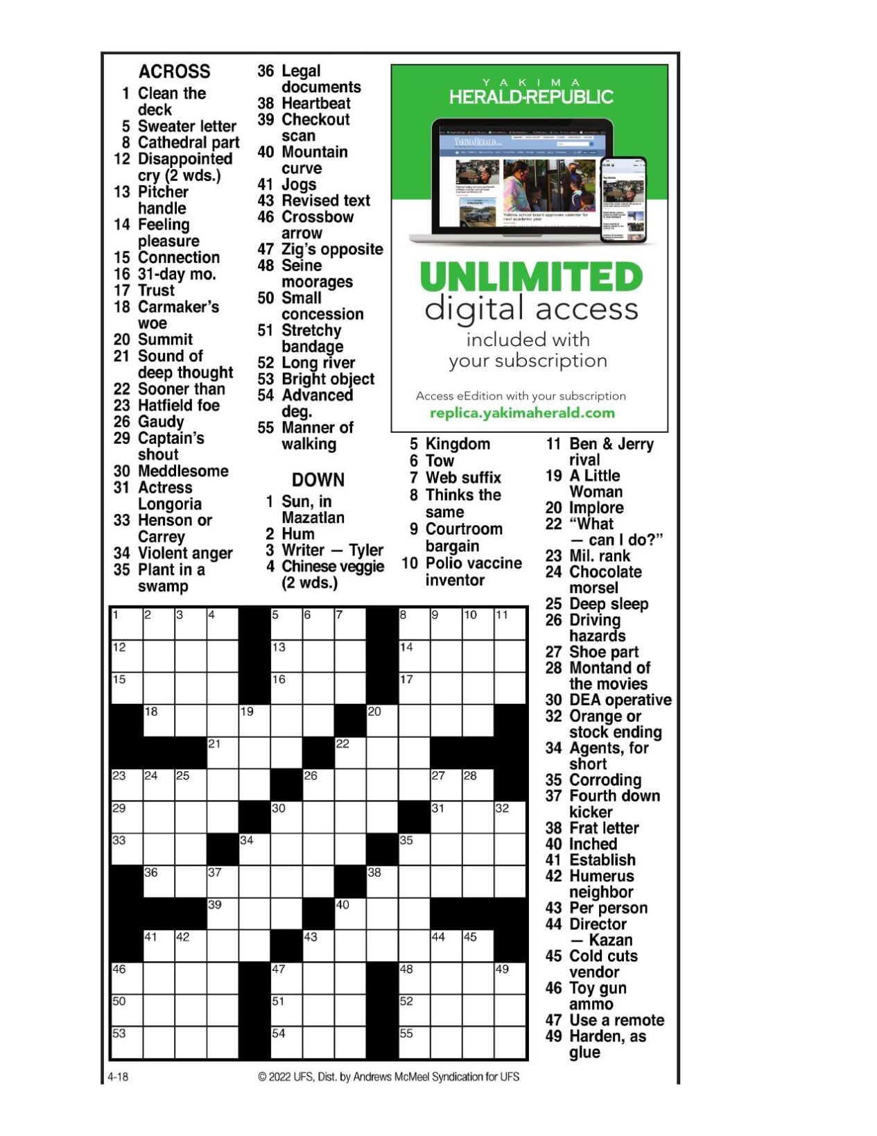 Andrews McMeel Crossword April 18 2022 Crosswords Yakimaherald Andrews McMeel Crossword April 18 2022 Crosswords Yakimaherald