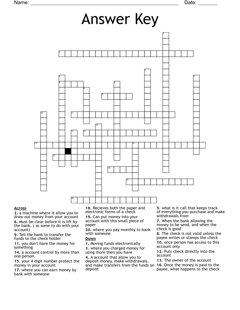 crossword puzzle with answer key