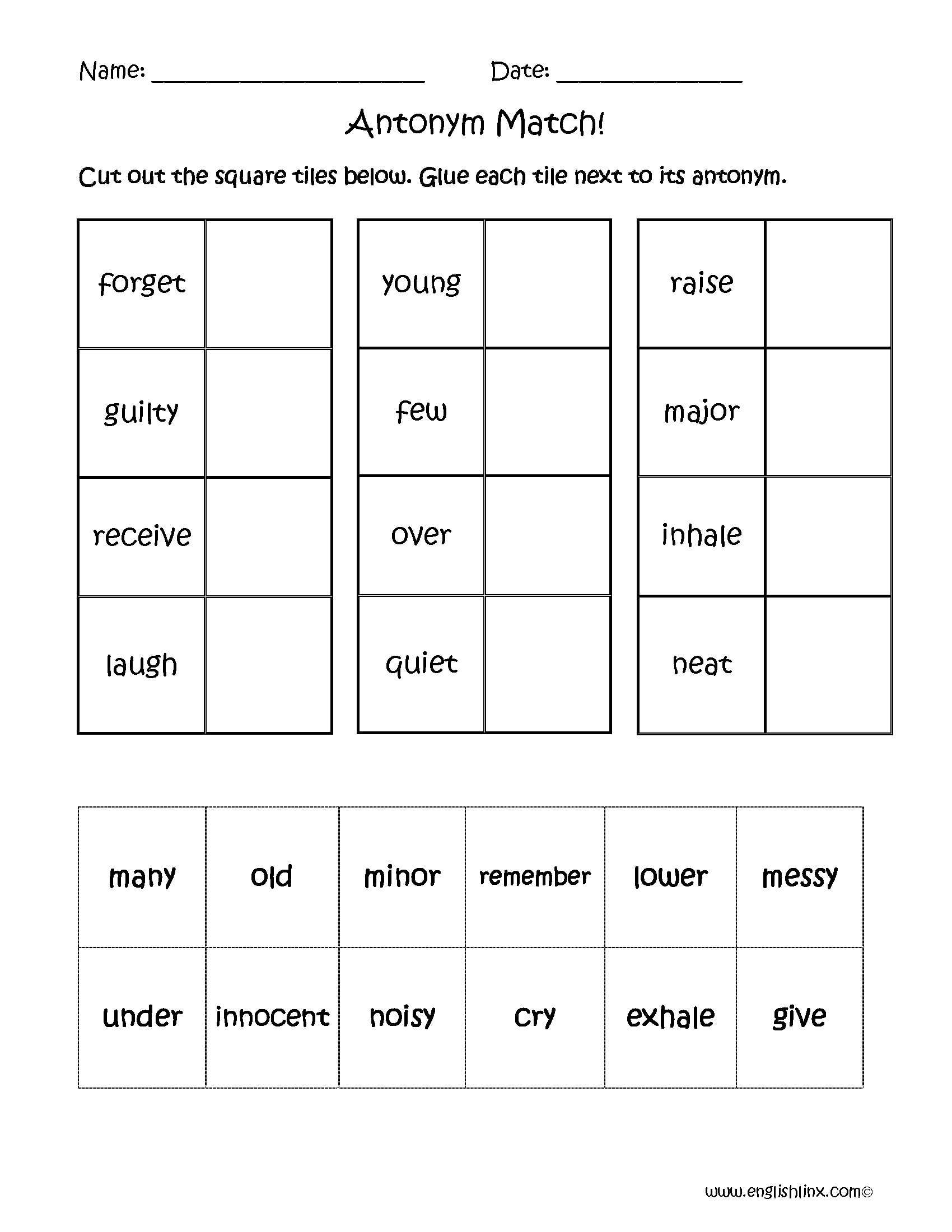 Antonyms Worksheets Free Printable Opposite Word Activities