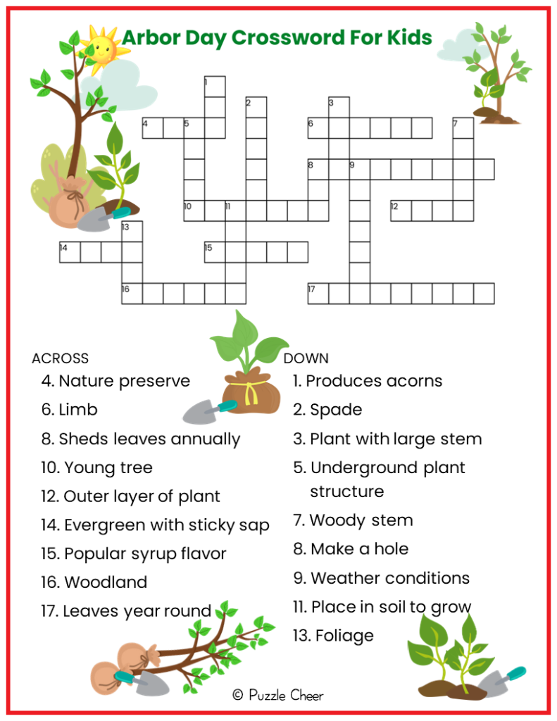 Arbor Day Crossword Puzzle For Kids Puzzle Cheer Arbor Day Crossword Puzzle For Kids Puzzle Cheer