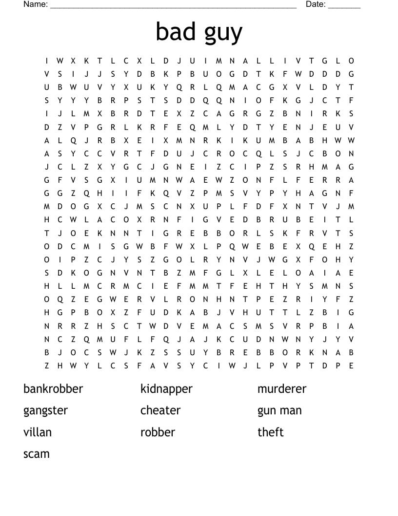 Bad Guy Word Search WordMint