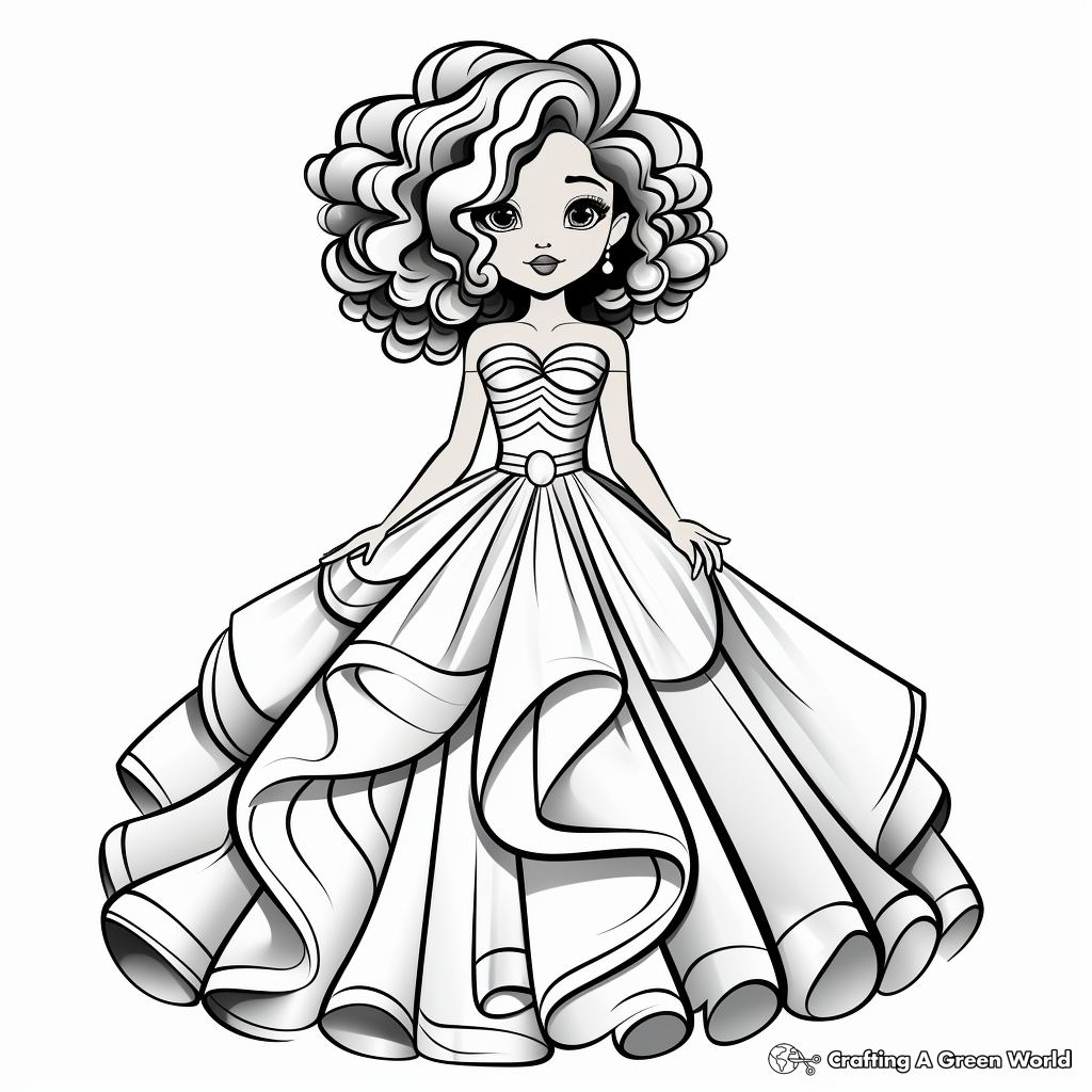 Ball Gown Dress Coloring Pages Free Printable 