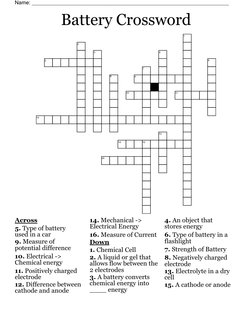 Battery Crossword WordMint