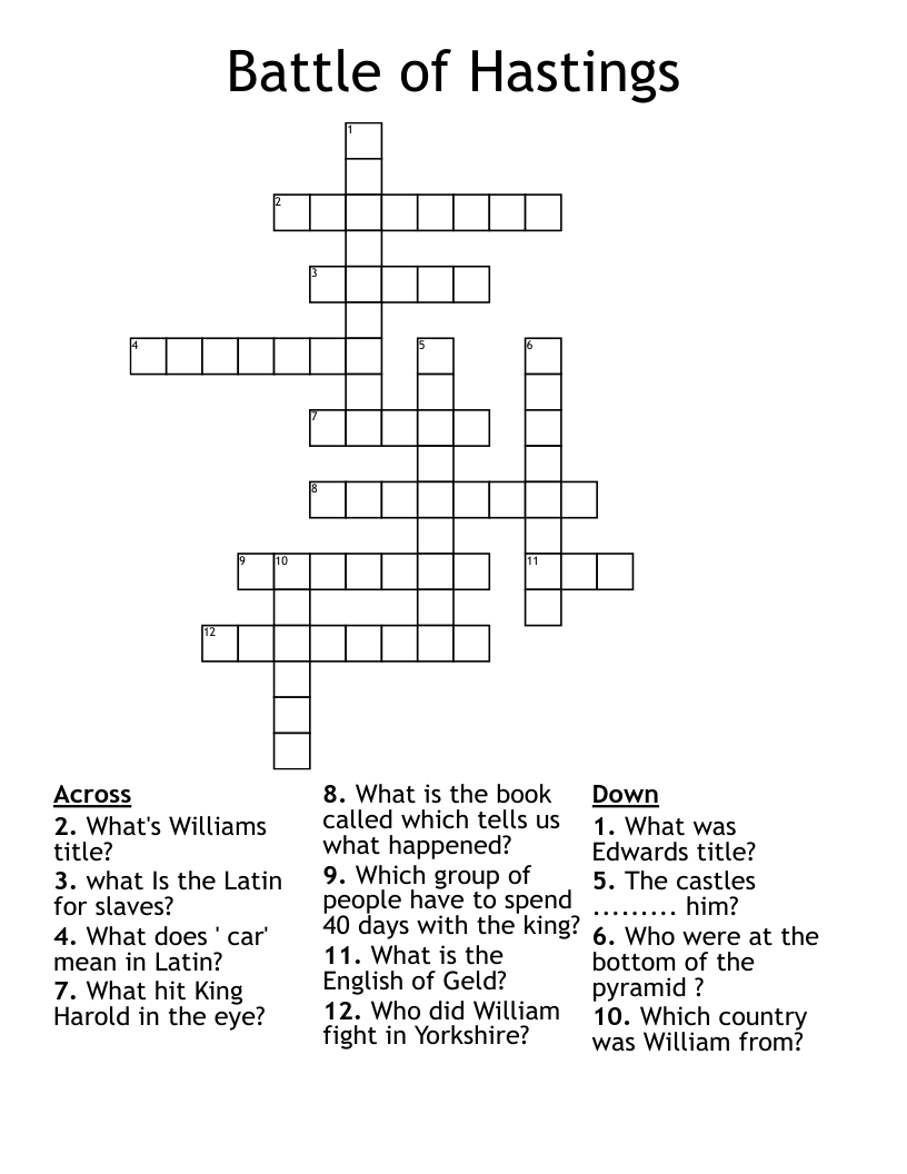 Battle Of Hastings Crossword WordMint Battle Of Hastings Crossword WordMint