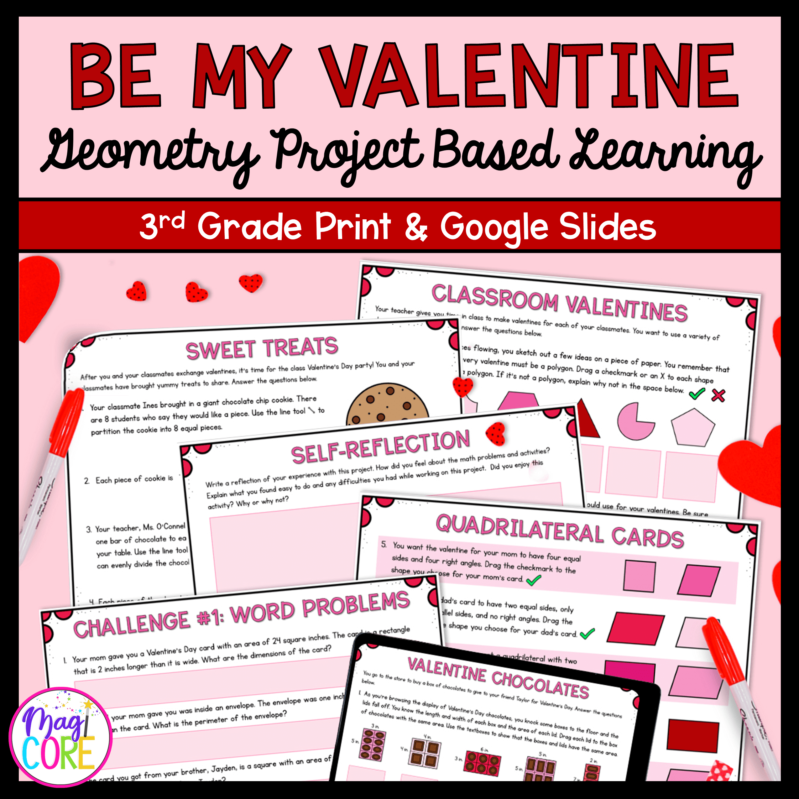 Be My Valentine Geometry Project Learning 3rd Grade Math MagiCore