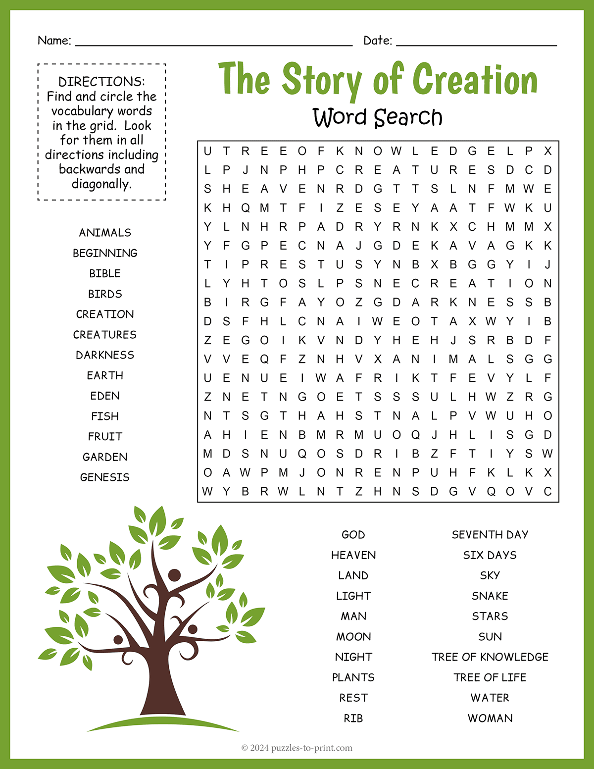 Biblical Story Of Creation Word Search