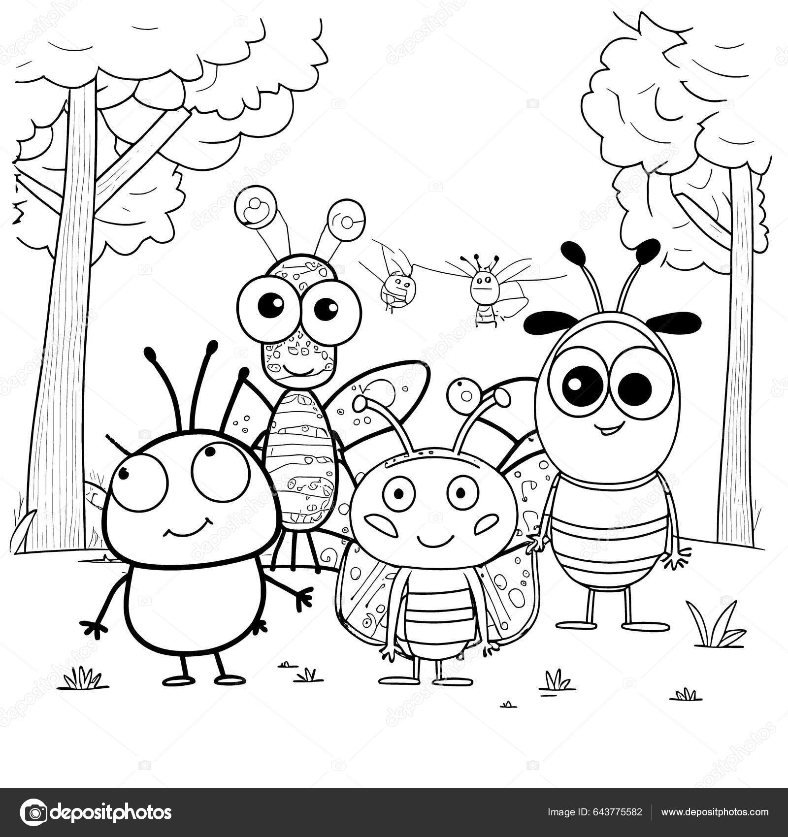 Black White Coloring Pages Kids Simple Lines Cartoon Style Happy Stock Illustration By 9george 643775582