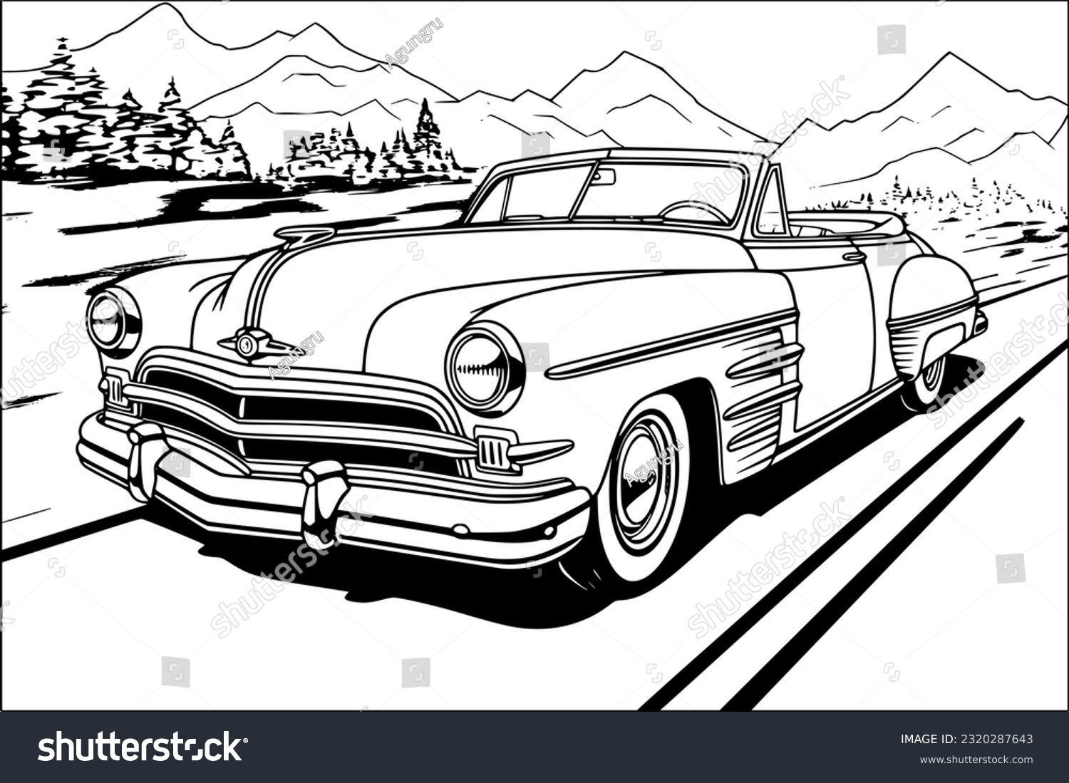 Black White Vintage Car Sketch Coloring Stock Vector Royalty Free 2320287643 Shutterstock