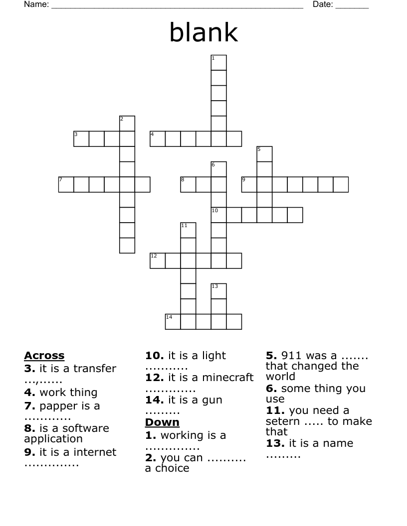 Blank Crossword WordMint Blank Crossword WordMint