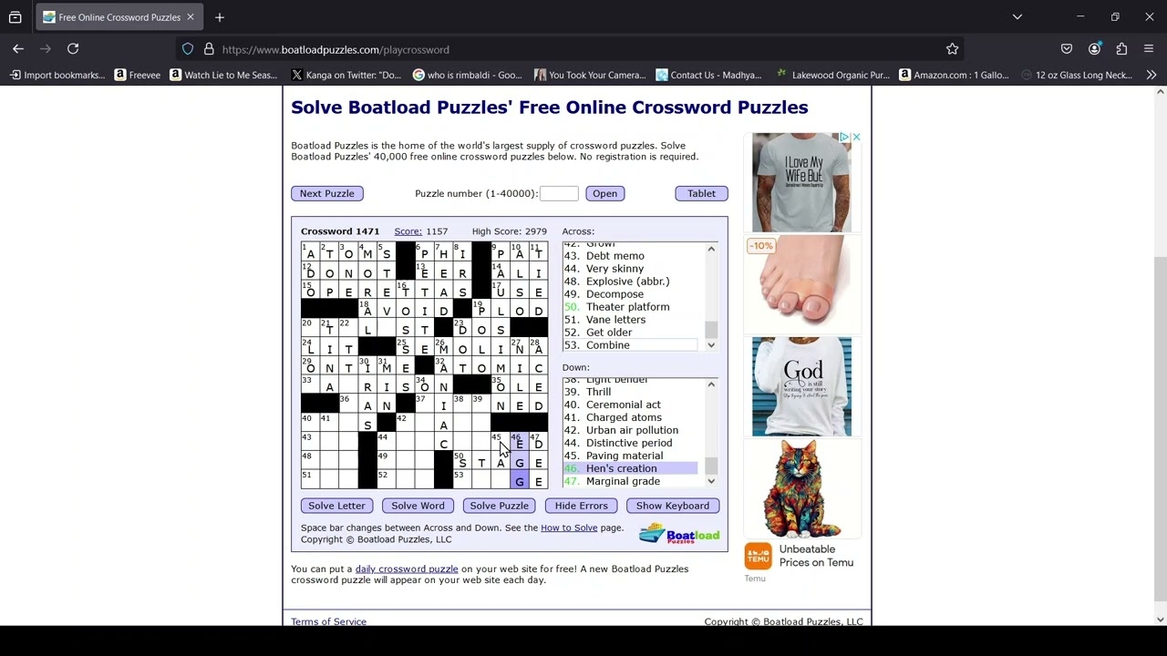 free online crosswords boatload