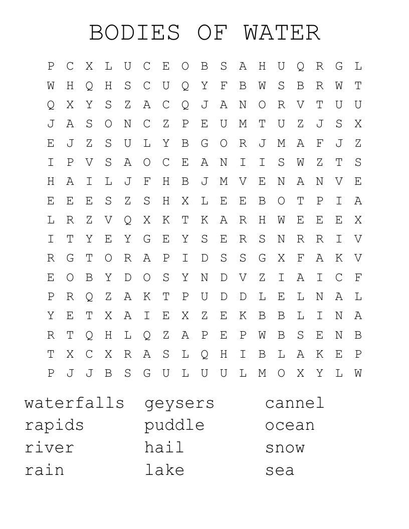 BODIES OF WATER Word Search WordMint BODIES OF WATER Word Search WordMint