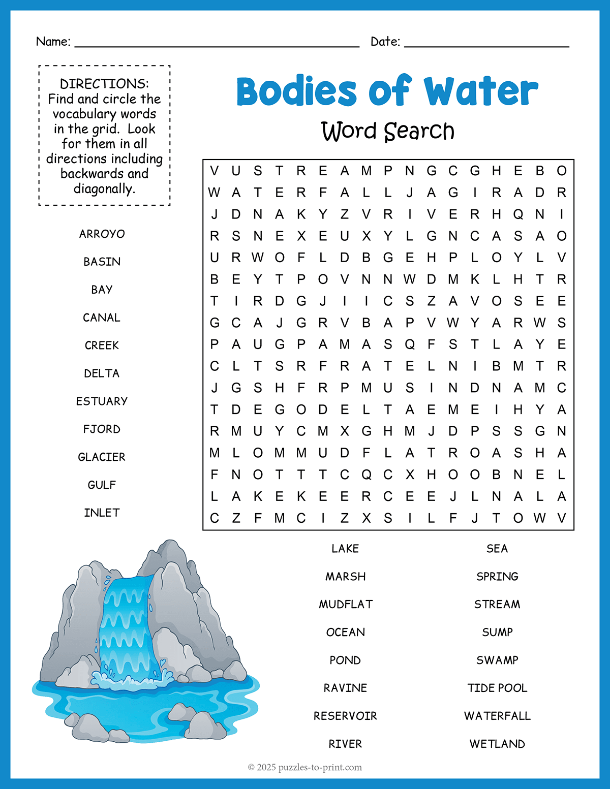 Bodies Of Water Word Search Bodies Of Water Word Search