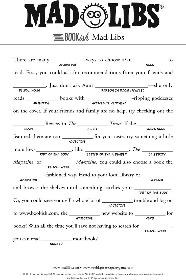Bookish Mad Libs Http www bookish articles free mad libs for kids Bookish Mad Libs Http www bookish articles free mad libs for kids