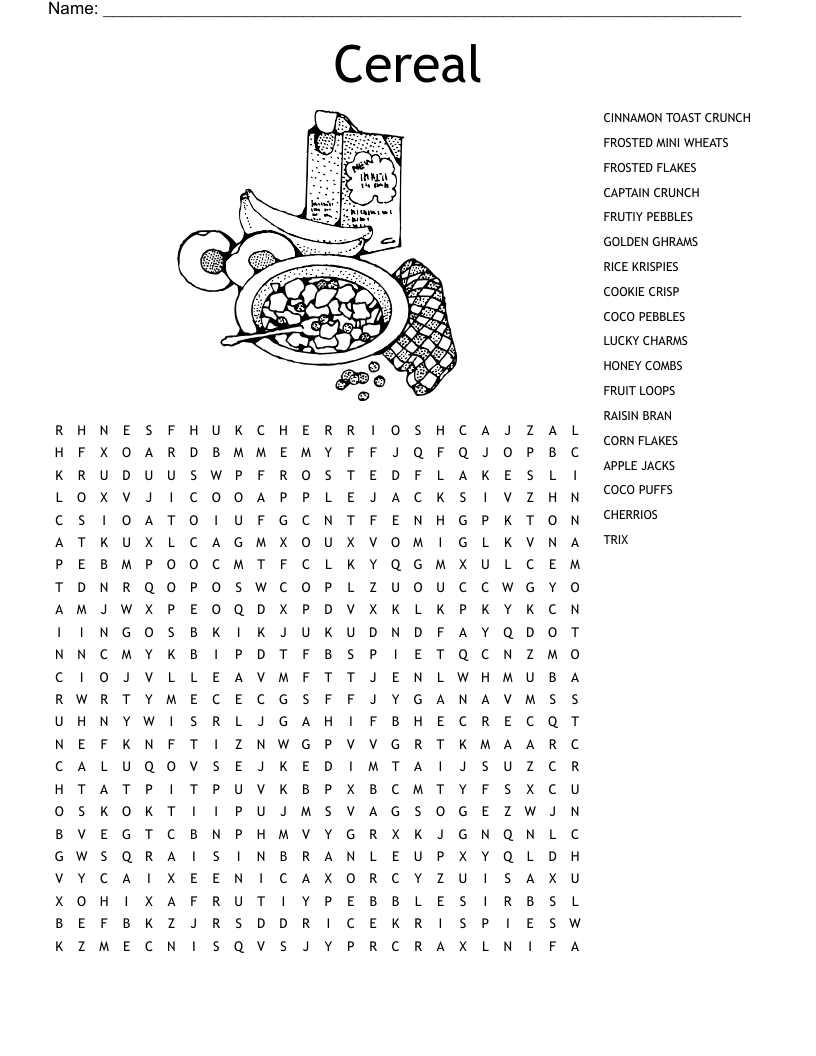 Breakfast Cereals Crossword WordMint Breakfast Cereals Crossword WordMint