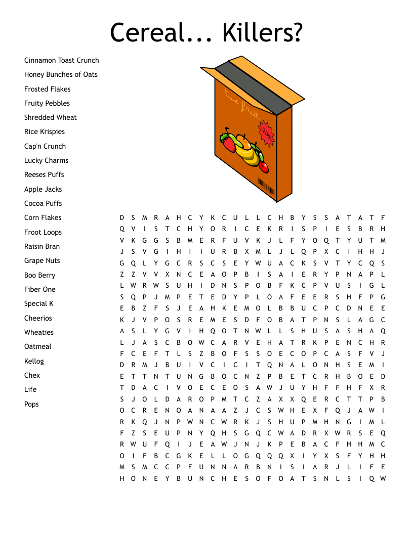 Breakfast Cereals Crossword WordMint Breakfast Cereals Crossword WordMint