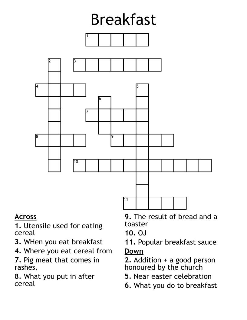 Breakfast Crossword WordMint Breakfast Crossword WordMint